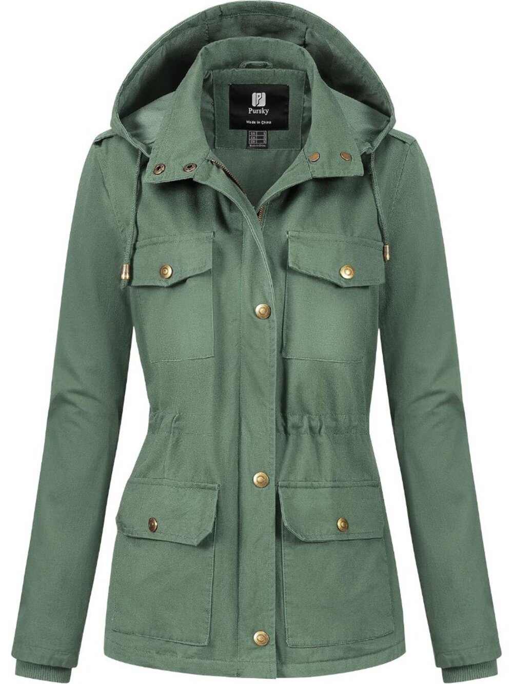 Women's Light Green Cotton Anorak Lightweight Military Jacket Warm Utility Coat